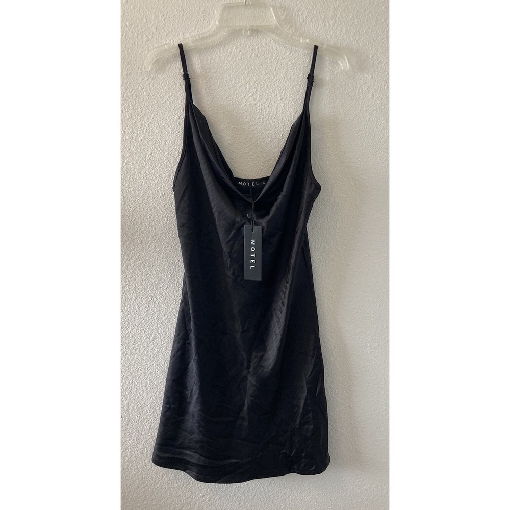 NWT MOTEL ROCKS Paiva Dress Women's Small Black Cowl Neck No Tie/Belt Satiny